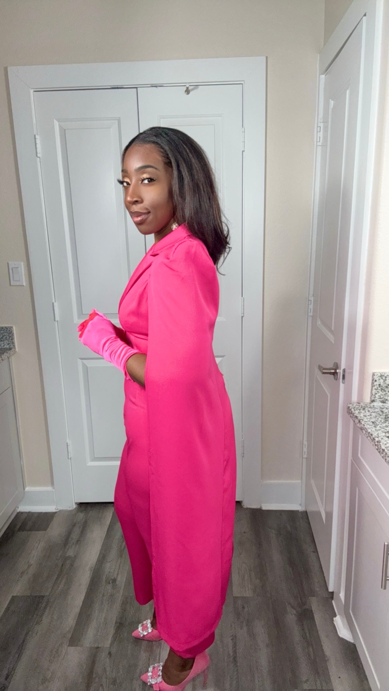 We Slay Lapel Neck Cape Jumpsuit