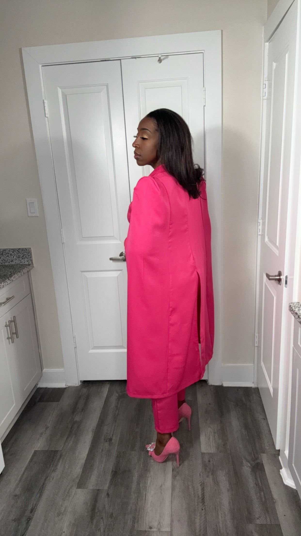 We Slay Lapel Neck Cape Jumpsuit