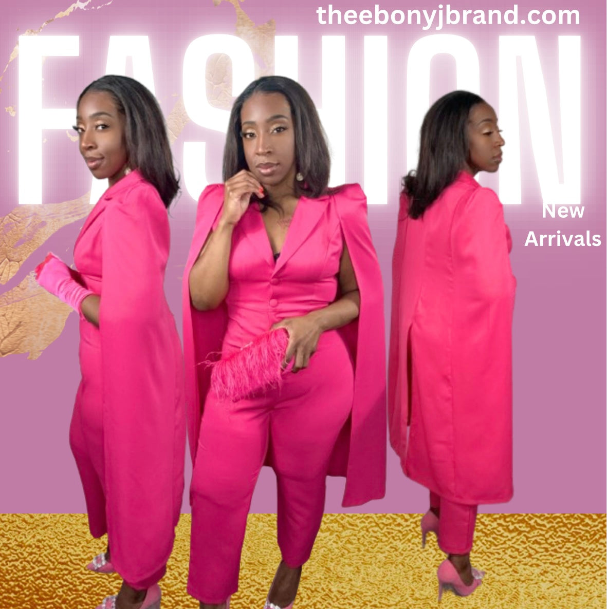 We Slay Lapel Neck Cape Jumpsuit