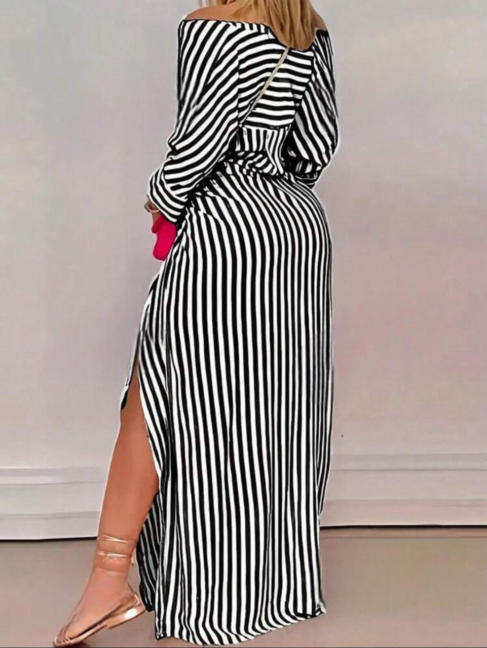 Striped Front Slit Dress