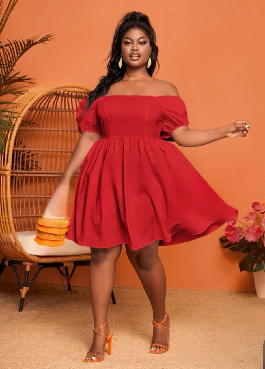Off Shoulder Puff Sleeve Dress